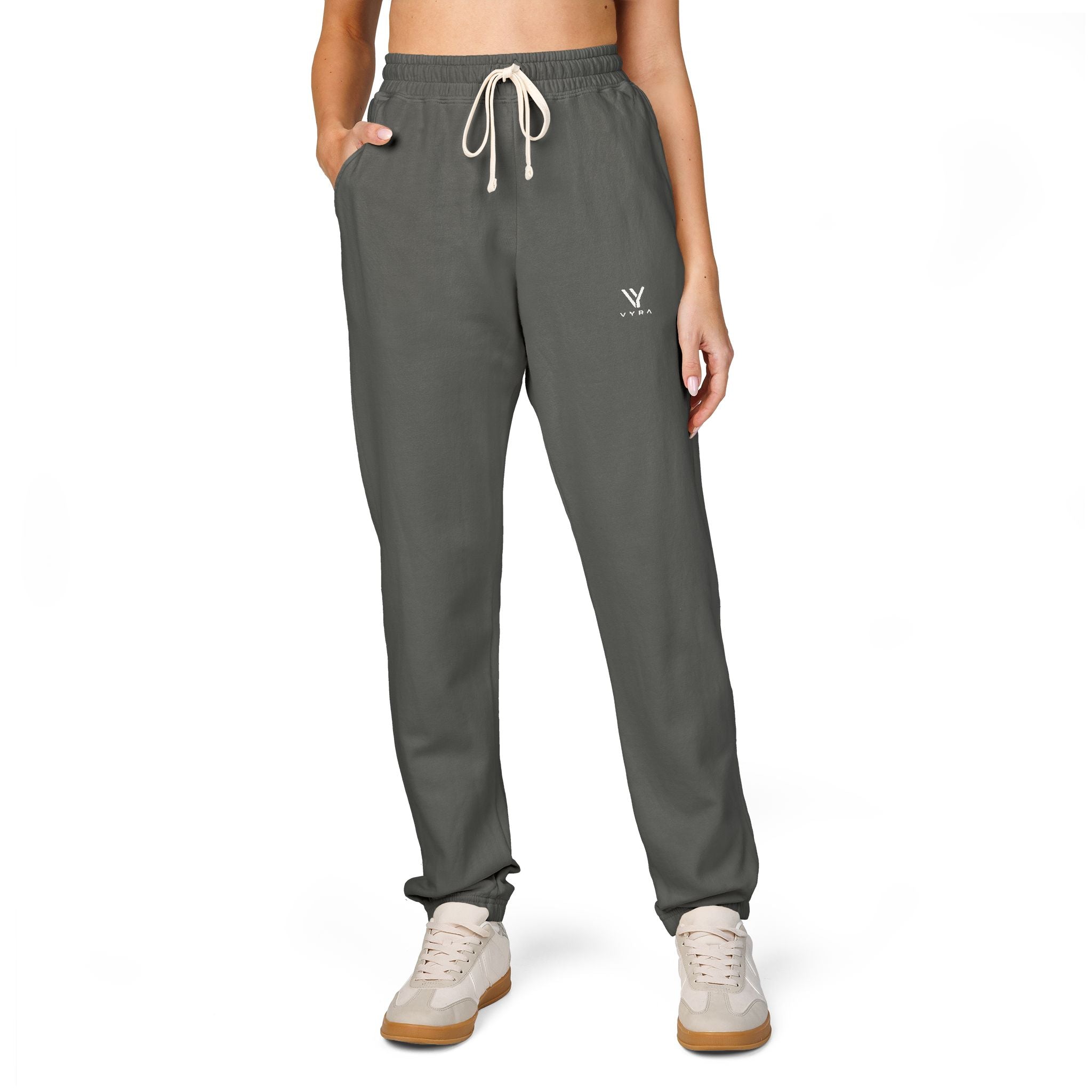 Minimal Logo Sweatpants — Garment-Dyed Fleece Joggers