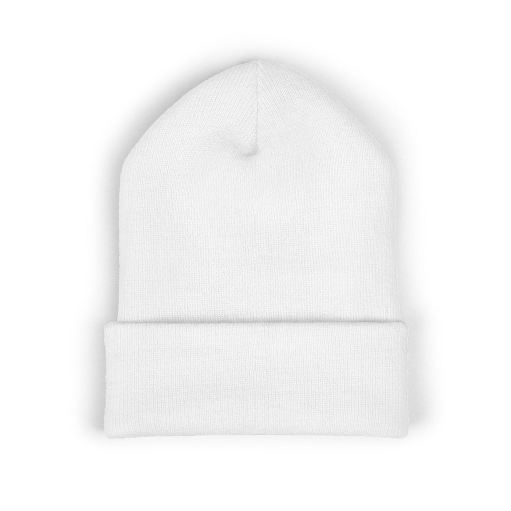 Embroidered 'VYRA' Cuffed Beanie — Gothic Logo Knit Hat