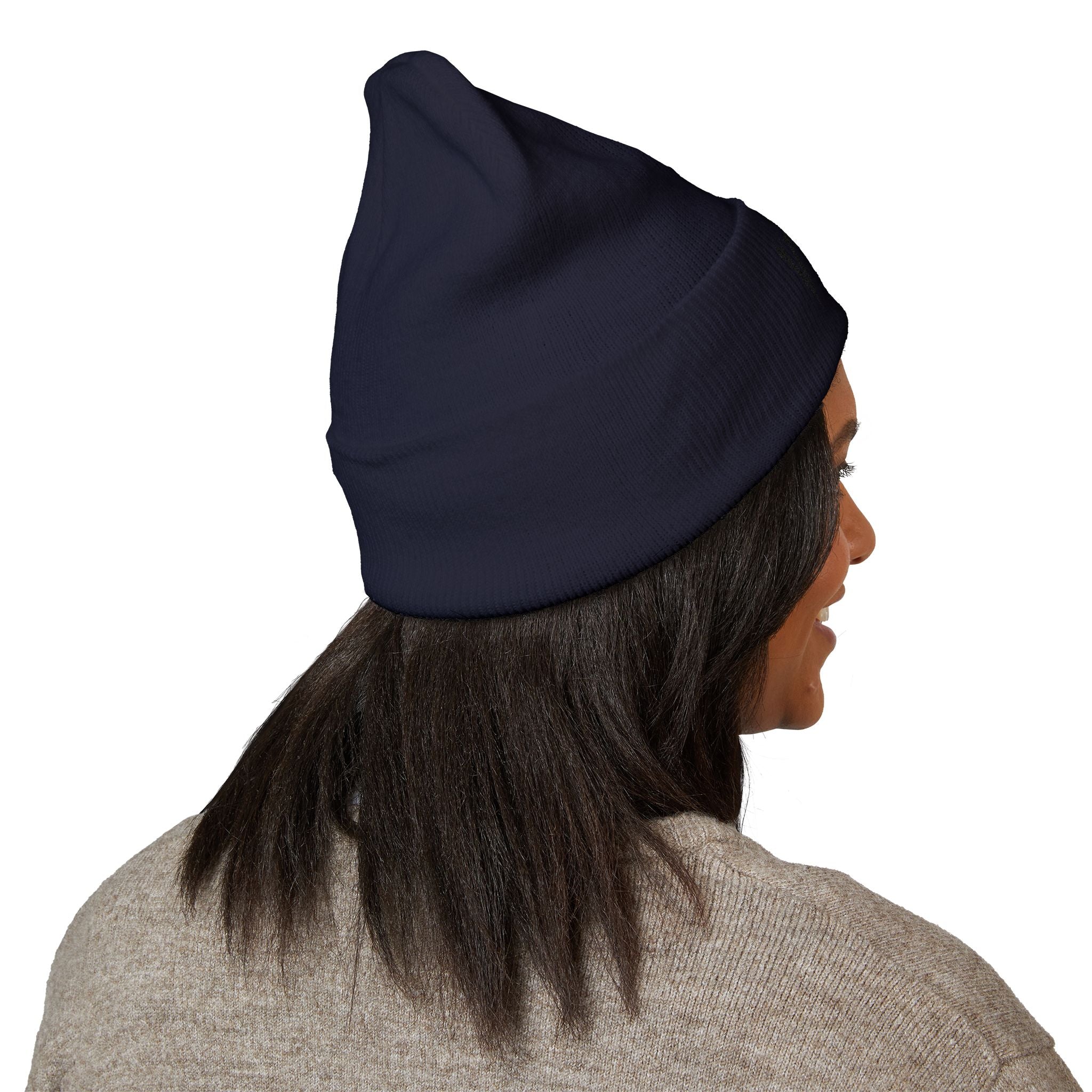 Embroidered 'VYRA' Cuffed Beanie — Gothic Logo Knit Hat