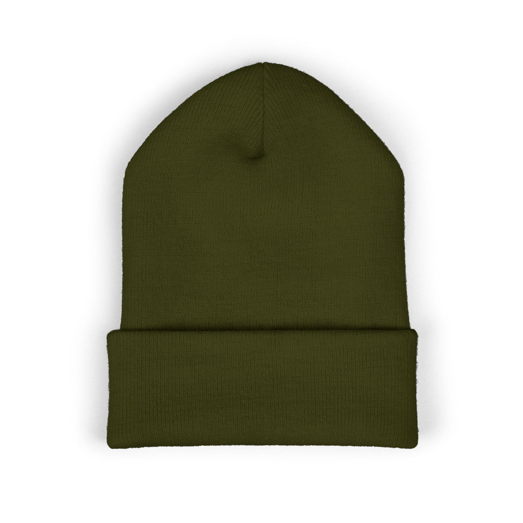 Embroidered 'VYRA' Cuffed Beanie — Gothic Logo Knit Hat