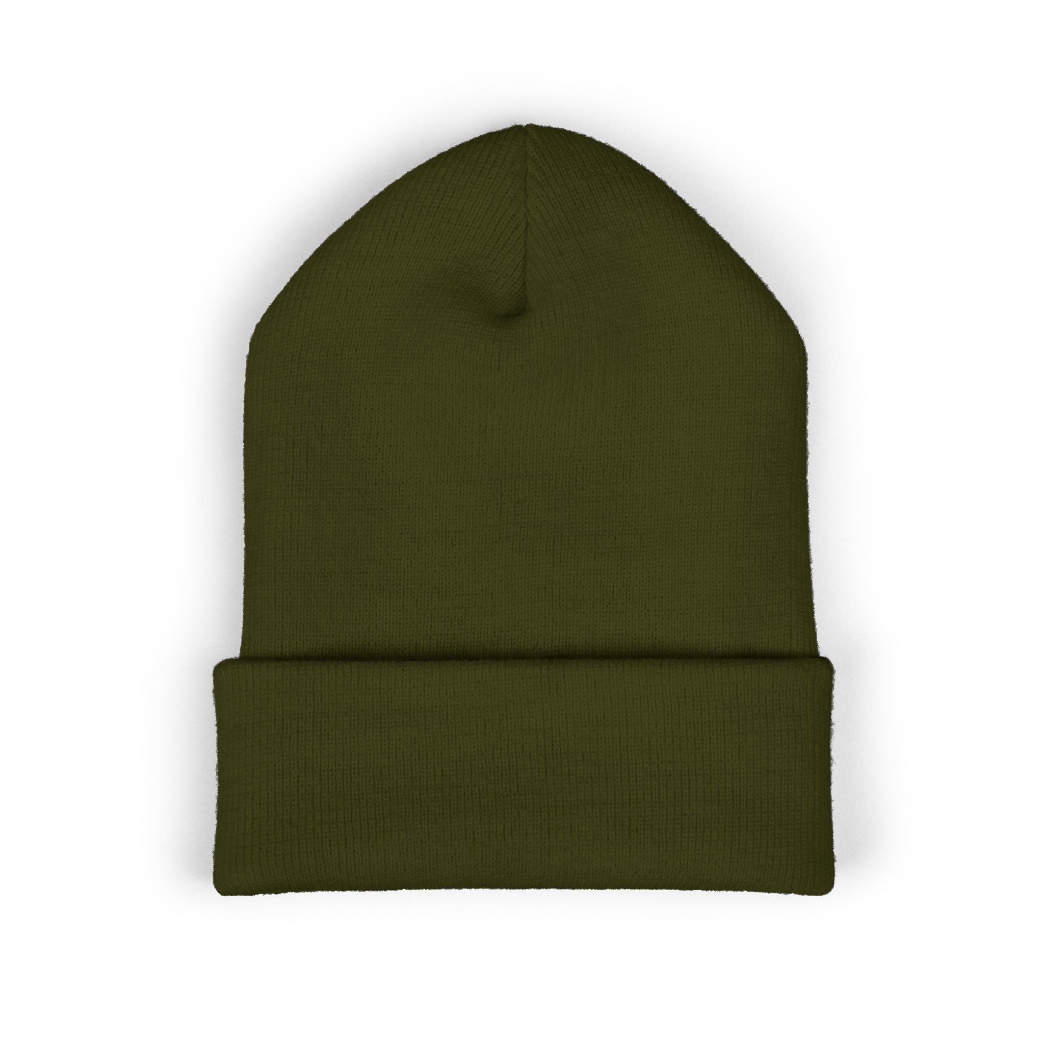 Embroidered 'VYRA' Cuffed Beanie — Gothic Logo Knit Hat
