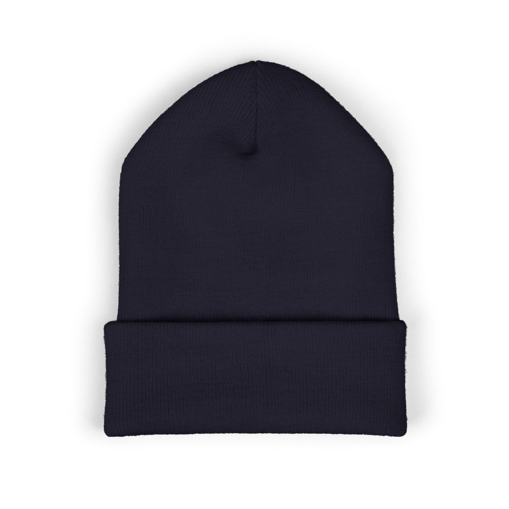 Embroidered 'VYRA' Cuffed Beanie — Gothic Logo Knit Hat