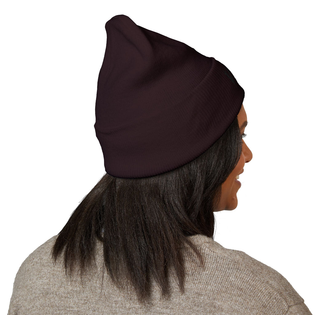 Embroidered 'VYRA' Cuffed Beanie — Gothic Logo Knit Hat