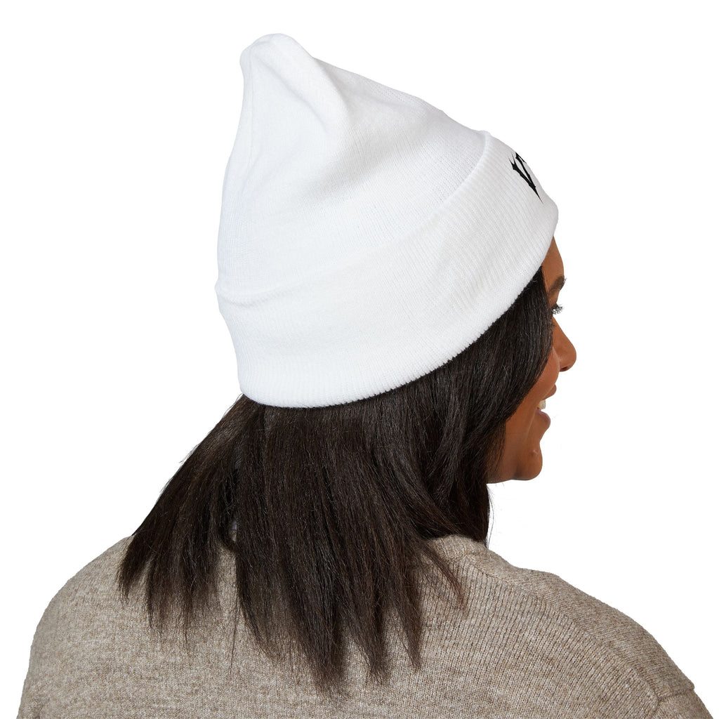Embroidered 'VYRA' Cuffed Beanie — Gothic Logo Knit Hat