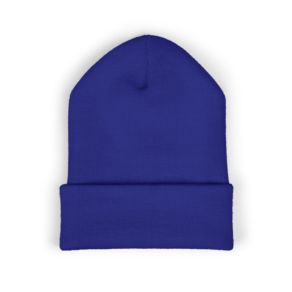 Embroidered 'VYRA' Cuffed Beanie — Gothic Logo Knit Hat