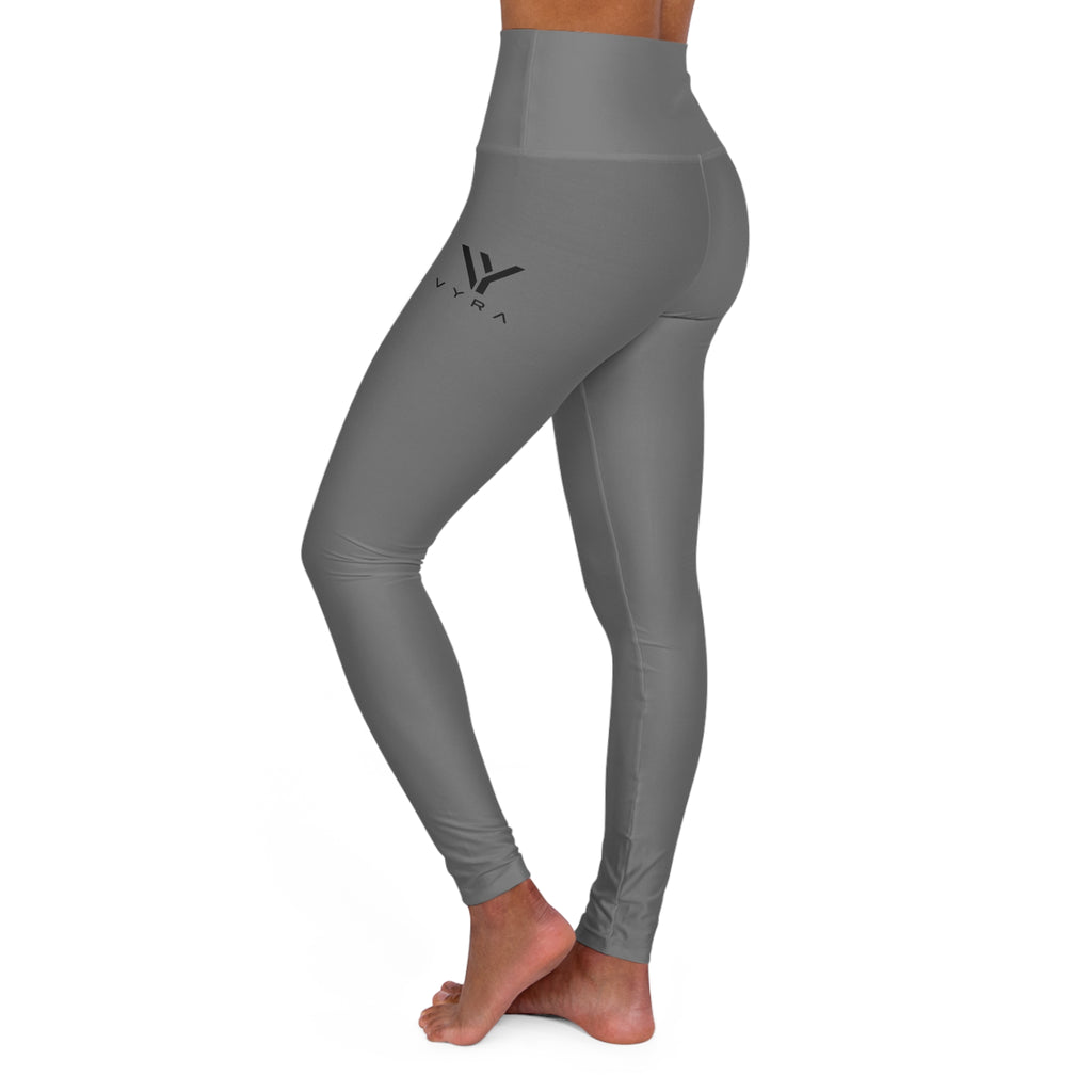 Minimal Logo High-Waisted Yoga Leggings — Grey All-Over Print