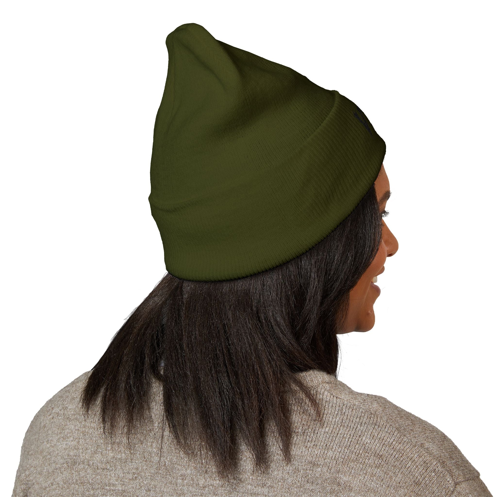 Embroidered 'VYRA' Cuffed Beanie — Gothic Logo Knit Hat