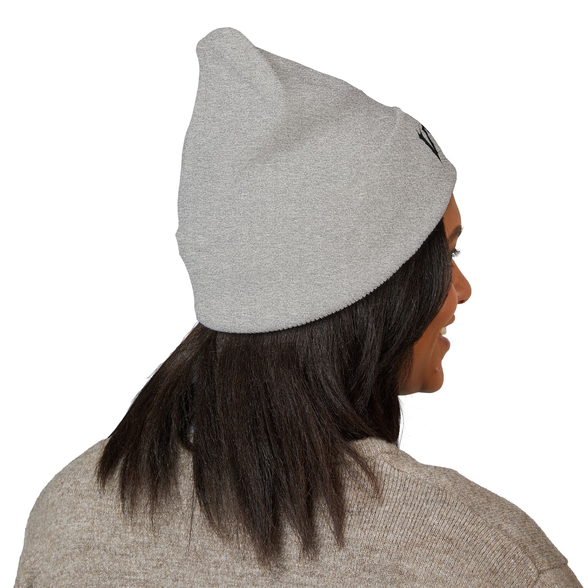 Embroidered 'VYRA' Cuffed Beanie — Gothic Logo Knit Hat