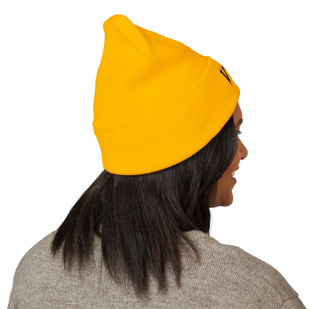 Embroidered 'VYRA' Cuffed Beanie — Gothic Logo Knit Hat