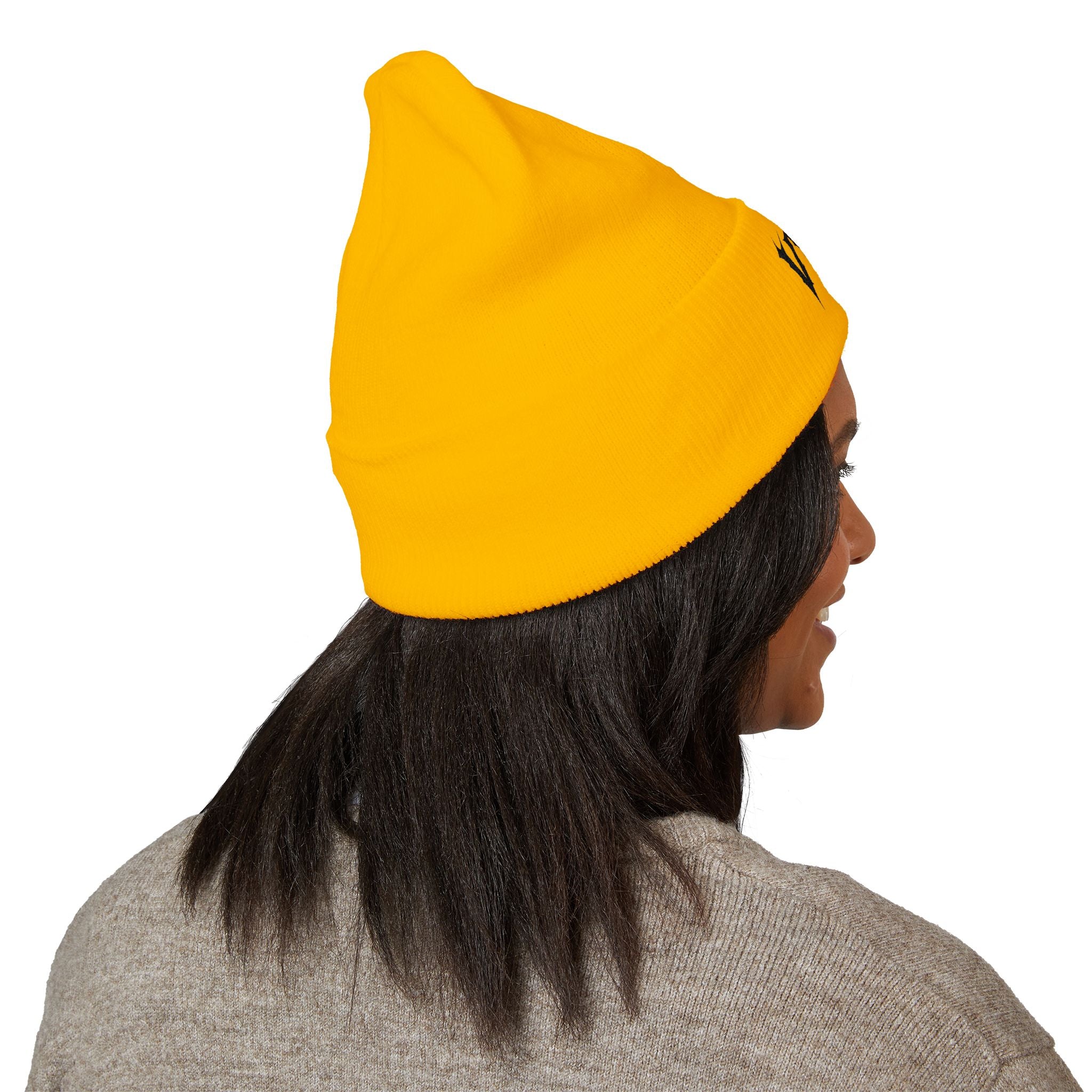 Embroidered 'VYRA' Cuffed Beanie — Gothic Logo Knit Hat