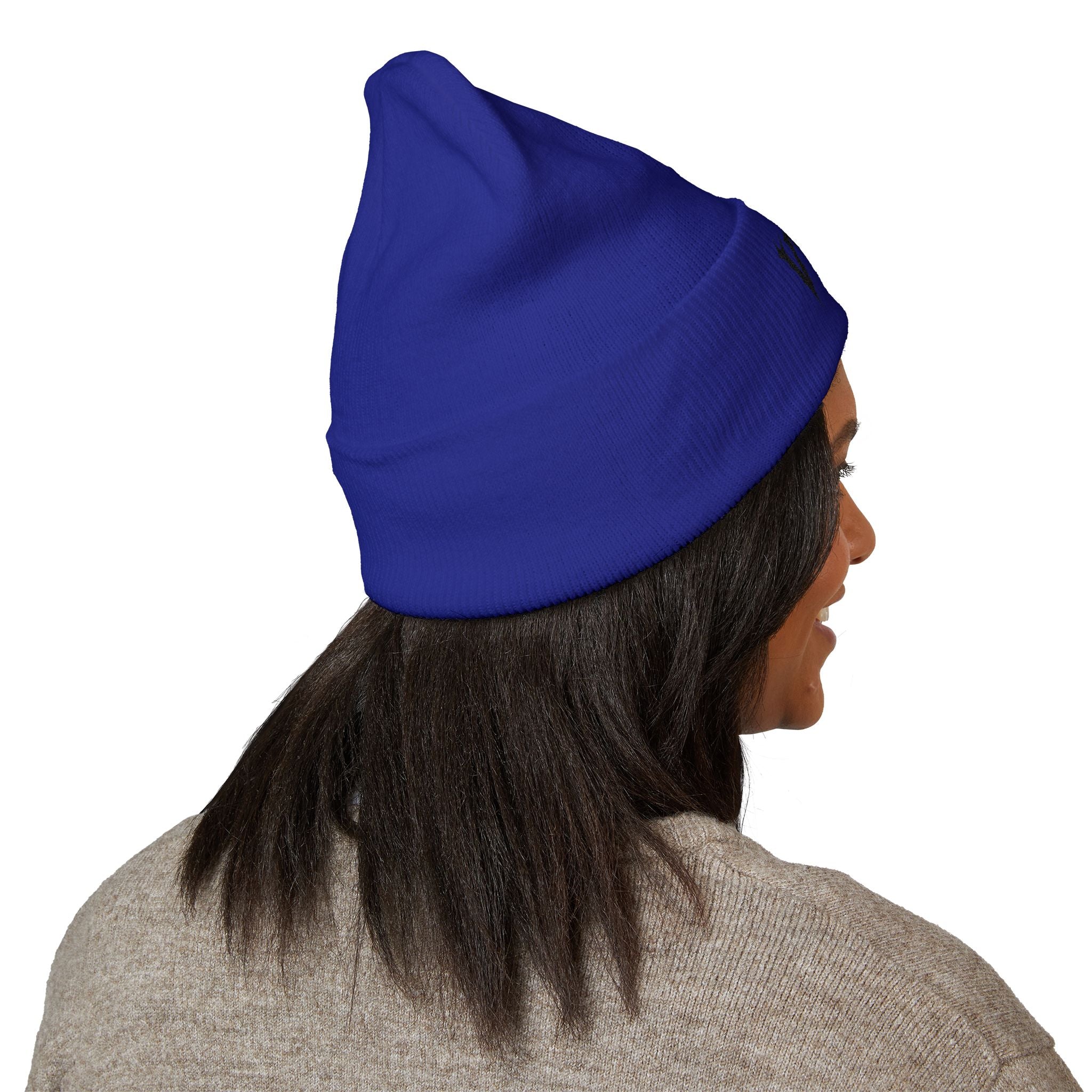 Embroidered 'VYRA' Cuffed Beanie — Gothic Logo Knit Hat