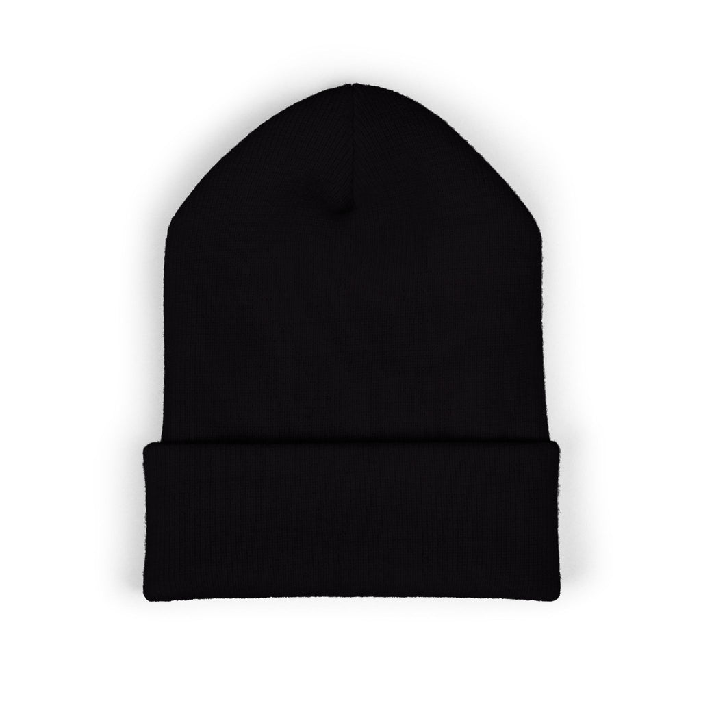 Embroidered 'VYRA' Cuffed Beanie — Gothic Logo Knit Hat