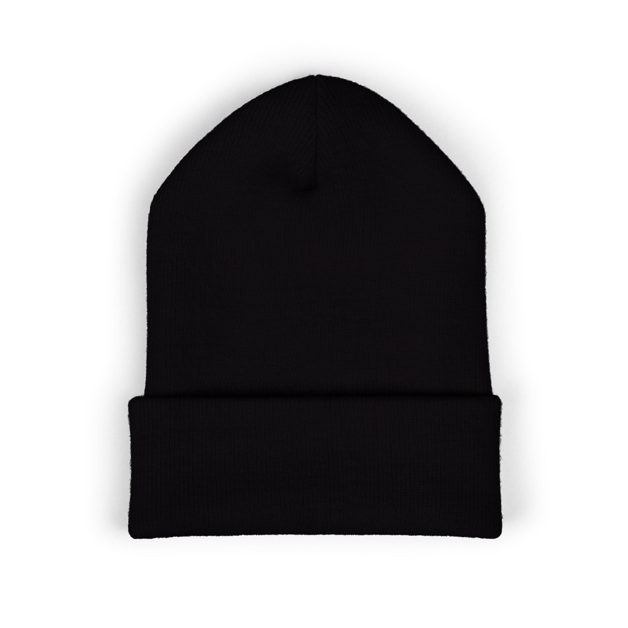 Embroidered 'VYRA' Cuffed Beanie — Gothic Logo Knit Hat
